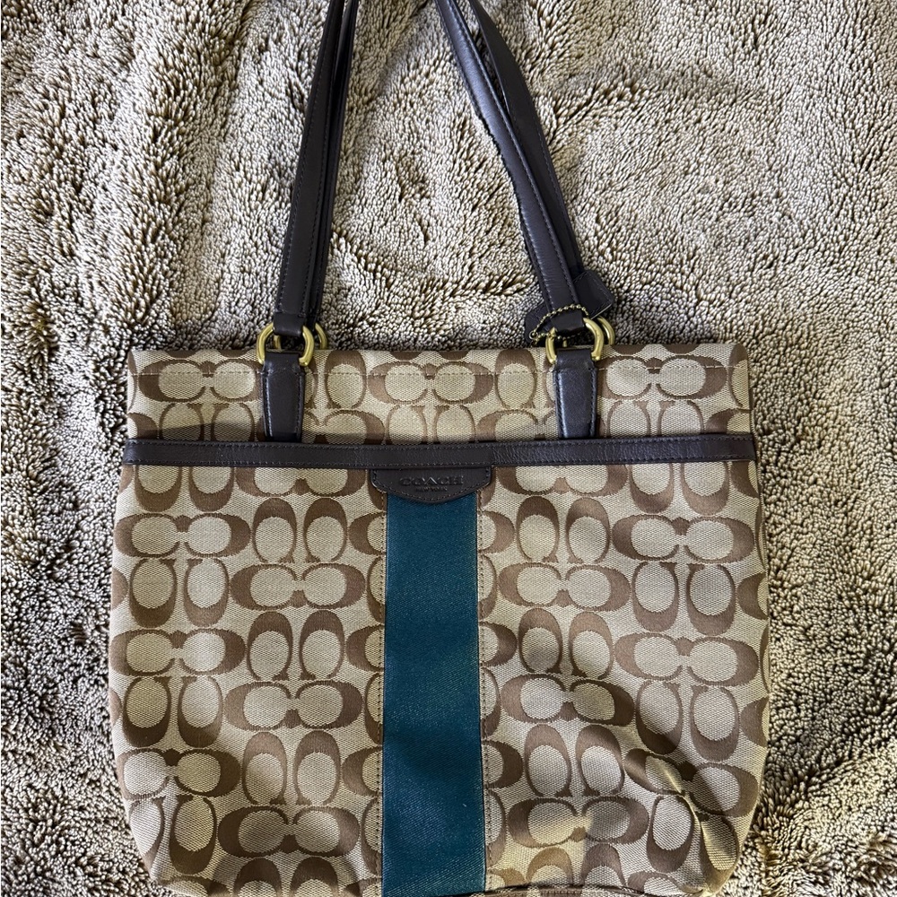 Coach Signature Canvas Tote Bag - Brown and Green